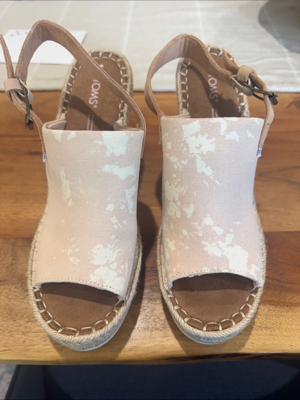 Toms Pink Canvas Espadrille Wedge Sandals with Ankle Strap